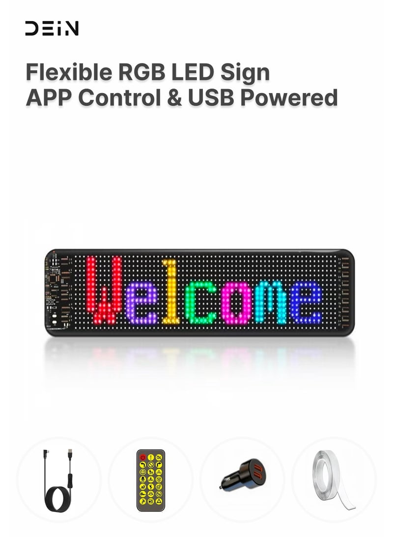 DEIN Flexible RGB LED Sign 16x64 Pixels - Smart App Controlled USB Display Screen with Bluetooth Custom Text & IP65 Waterproofing - Image 1