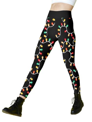 Eyanse Christmas Leggings for Women Soft High Waisted Black Pants With Christmas Lights Funny Holiday PJ Pants for Running Yoga Workout - Image 1