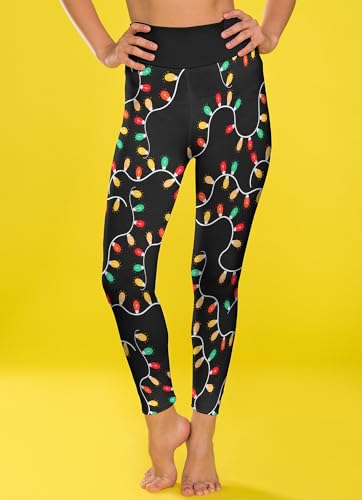 Eyanse Christmas Leggings for Women Soft High Waisted Black Pants With Christmas Lights Funny Holiday PJ Pants for Running Yoga Workout - Image 3