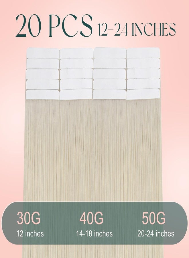 Easyouth 24 Inch Blonde Tape in Hair Extensions Human Hair Tape in Extensions White Blonde Tapes Hair Extension Real Human Hair for Long Straight Hair 20pcs 50g - Image 4
