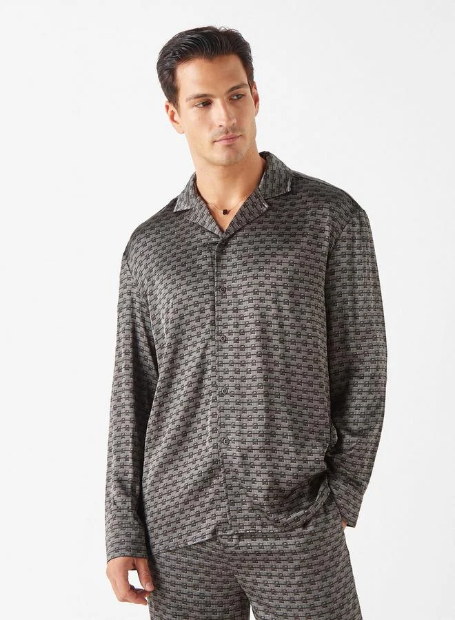 Emperor All-Over Print Camp Collar Shirt with Long Sleeves