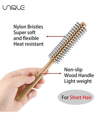 2 Pieces Thick Round Hair Comb Bristle Round Hair Brush Blow Drying Hairbrush Small Brush Short Hair Massage Comb Head Massage Round Brush Roll Hairbrush for Wet or Dry Hair (Black, Wood Color) - view 3