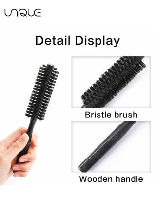 2 Pieces Thick Round Hair Comb Bristle Round Hair Brush Blow Drying Hairbrush Small Brush Short Hair Massage Comb Head Massage Round Brush Roll Hairbrush for Wet or Dry Hair (Black, Wood Color) - view 4