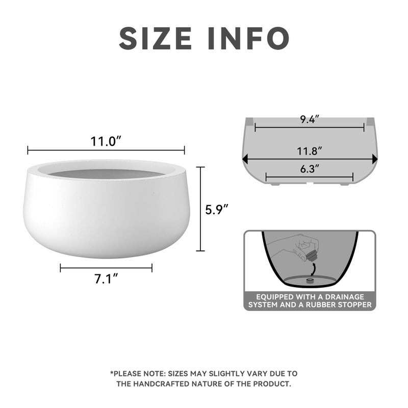Kante 11.8" Dia Round Concrete Planter, Cement Plant Pots with Drainage Hole and Rubber Plug for Outdoor Indoor Garden Home, Modern Curvaceous Design, Pure White - Image 2