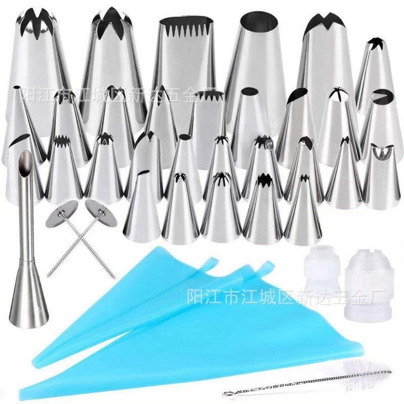 44-Piece Set Of Stainless Steel Piping Nozzle Suit Cake Piping Bag Converter Cake Baking Tools - Image 1