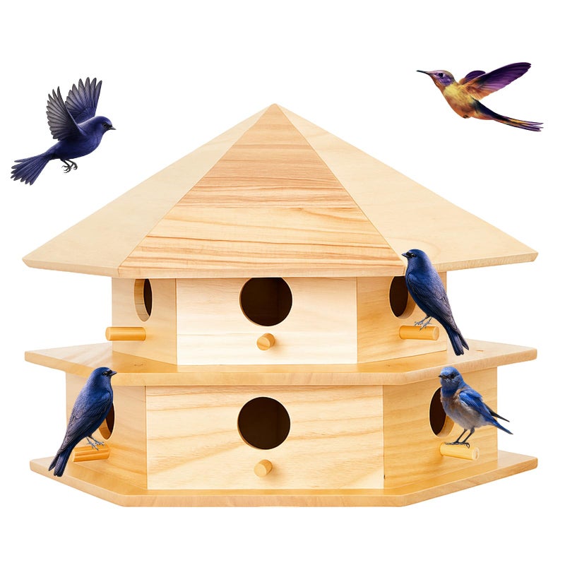 Yaocom Purple Martin House, 12 Room Bird Houses for Outside, Sycamore Wood Construction & Waterproof - Image 1