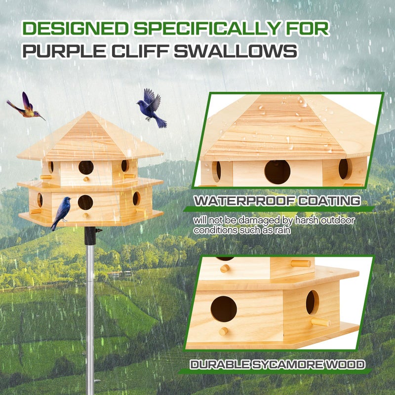 Yaocom Purple Martin House, 12 Room Bird Houses for Outside, Sycamore Wood Construction & Waterproof - Image 5