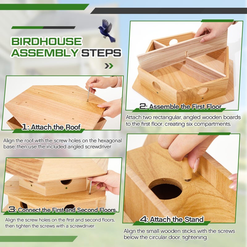 Yaocom Purple Martin House, 12 Room Bird Houses for Outside, Sycamore Wood Construction & Waterproof - Image 4