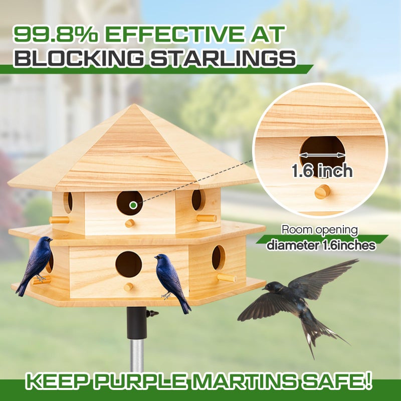 Yaocom Purple Martin House, 12 Room Bird Houses for Outside, Sycamore Wood Construction & Waterproof - Image 3