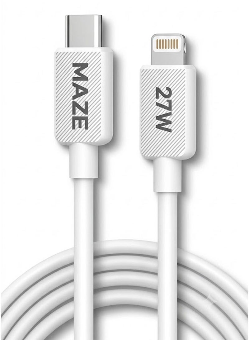ميذ كابل USB-C إلى Lightning للشحن السريع – يدعم تقنية PD بقوة 27 واط، سرعة نقل بيانات 480 ميجابت في الثانية، سلك متين مغطى بجديلة من النايلون، مقاوم للثني، بطول 1 متر، متوافق مع iPhone وiPad. - Image 1