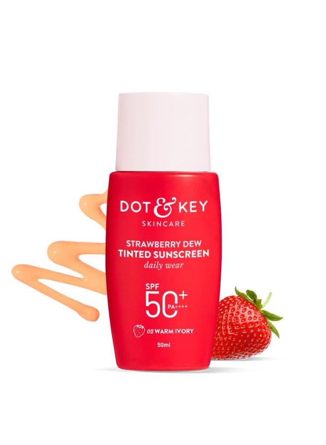 دوت آند كي واقي الشمس الملون بنكهة الفراولة من دوت آند كي بعامل حماية SPF 50+ وPA++++ - لون 02 عاجي دافئ | حماية من أشعة UVA وUVB | حماية واسعة الطيف، مقاوم للماء والعرق | مناسب لجميع أنواع البشرة | 50 مل - Image 1