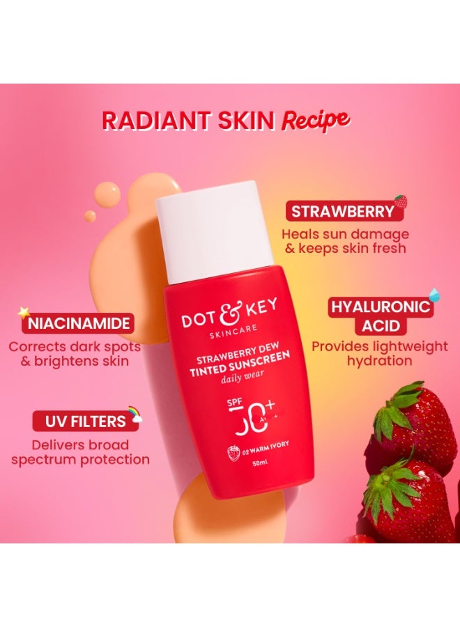 دوت آند كي واقي الشمس الملون بنكهة الفراولة من دوت آند كي بعامل حماية SPF 50+ وPA++++ - لون 02 عاجي دافئ | حماية من أشعة UVA وUVB | حماية واسعة الطيف، مقاوم للماء والعرق | مناسب لجميع أنواع البشرة | 50 مل - Image 2