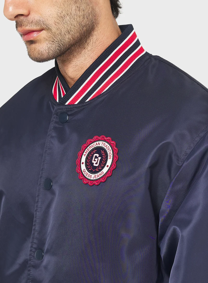 Guess Jeans Embroidered Patch Varsity Jacket