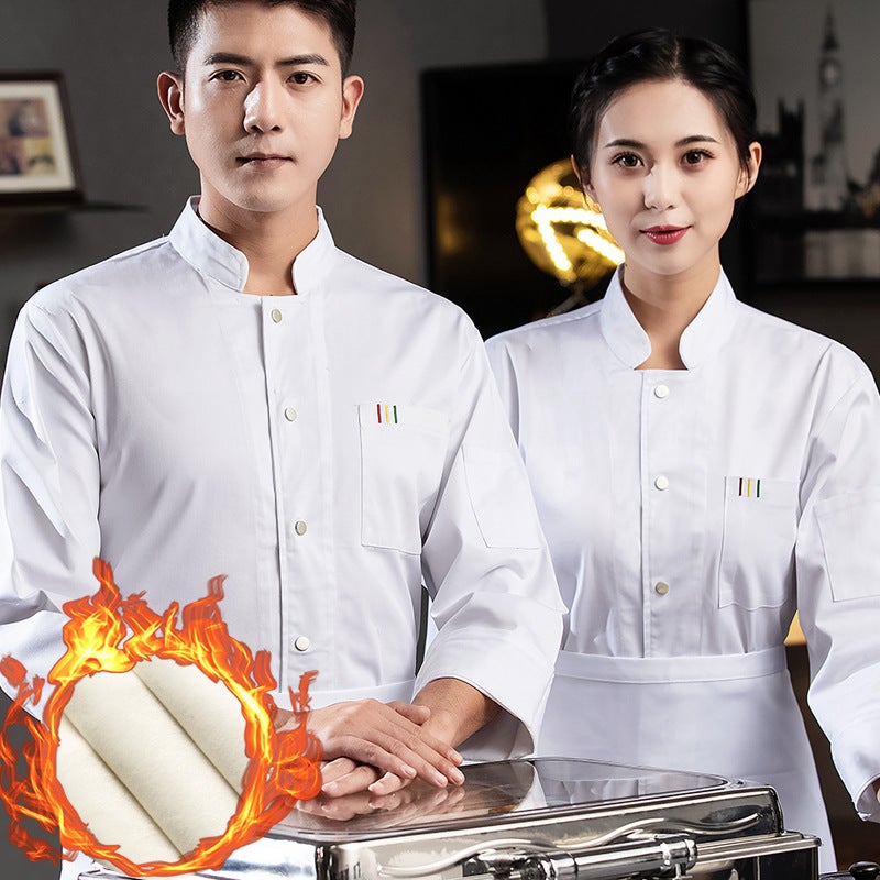 Fleece-Lined Thickened Warm Chef Work Clothes Long Sleeve Men'S And Women'S Catering El Restaurant Kitchen Clothes Baking Chef Clothes - Image 3