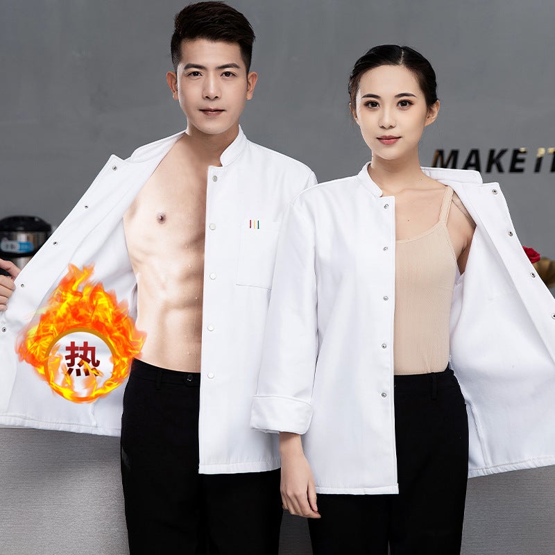 Fleece-Lined Thickened Warm Chef Work Clothes Long Sleeve Men'S And Women'S Catering El Restaurant Kitchen Clothes Baking Chef Clothes - Image 2