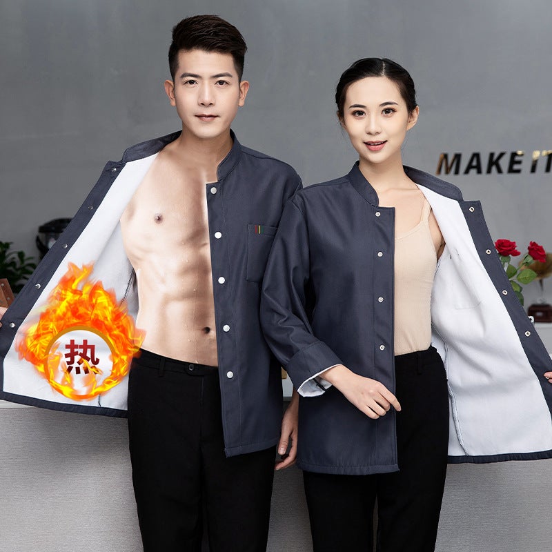 Fleece-Lined Thickened Warm Chef Work Clothes Long Sleeve Men'S And Women'S Catering El Restaurant Kitchen Clothes Baking Chef Clothes - Image 1