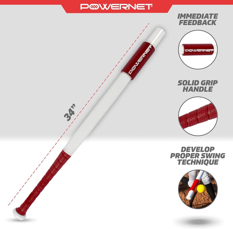PowerNet Sweet Spot Softball Baseball Hitting Trainer Bat, Develop Proper Swing Technique & Hitting Location, Baseball Trainer Bat, Batting Practice Equipment (27" /24 oz, 31" /28 oz or 34" /32 oz) - Image 3