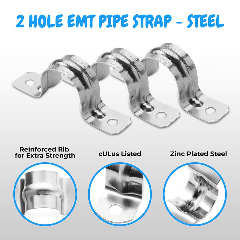 Ohlectric Pipe Support Strap - Steel Pipe Strap With 2 Holes - Heavy-Duty 1 Inch U Bracket - Zinc Coated Tension Tube Clip - Pipe Clamp For Emt Conduits - Ol-72860 - 25 Pcs - Image 3