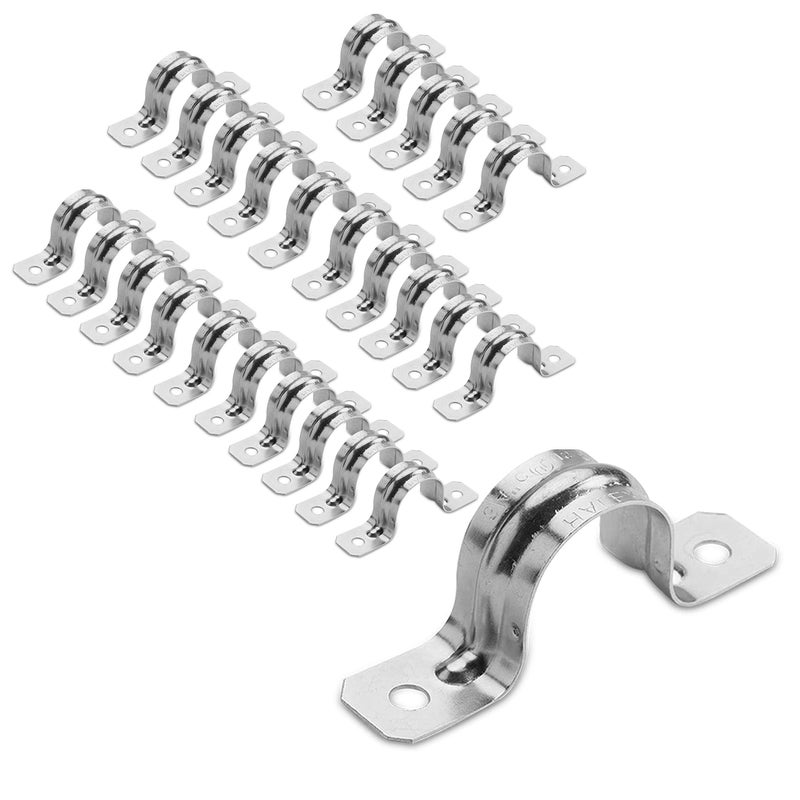 Ohlectric Pipe Support Strap - Steel Pipe Strap With 2 Holes - Heavy-Duty 1 Inch U Bracket - Zinc Coated Tension Tube Clip - Pipe Clamp For Emt Conduits - Ol-72860 - 25 Pcs - Image 1