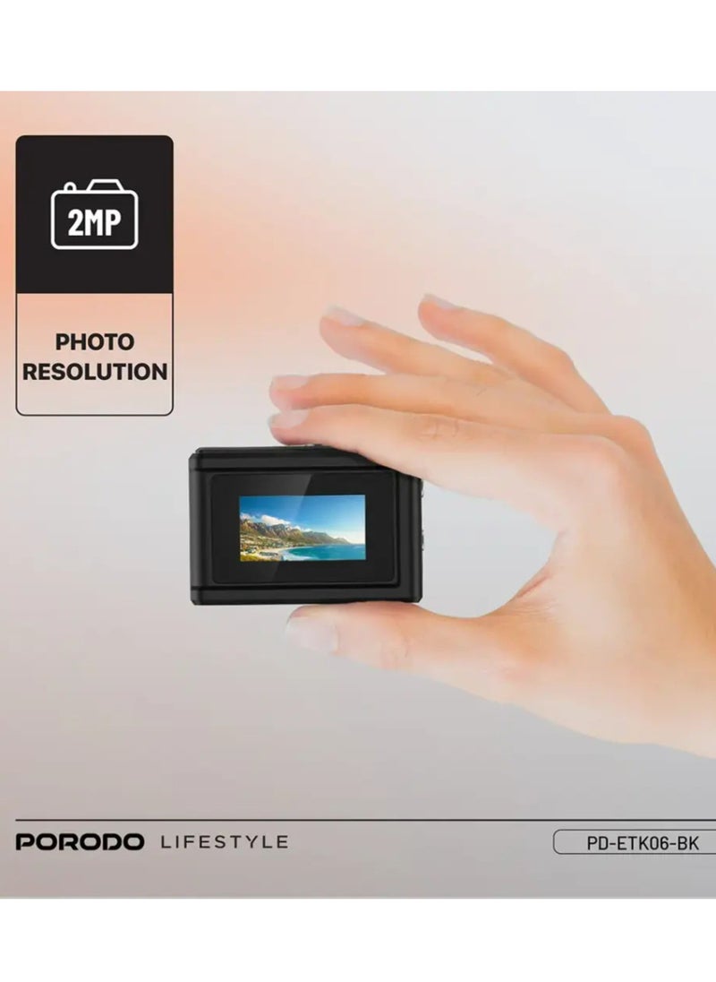 porodo Snap & Go Mini Digital Camera 2MP / Full HD Camera Video Resolution / Portable Camera with Lightweight / 6 Color Filters / Instant Webcam Function / AVI and JPG Format - Black  - Image 4