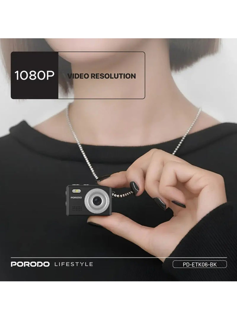 porodo Snap & Go Mini Digital Camera 2MP / Full HD Camera Video Resolution / Portable Camera with Lightweight / 6 Color Filters / Instant Webcam Function / AVI and JPG Format - Black  - Image 2