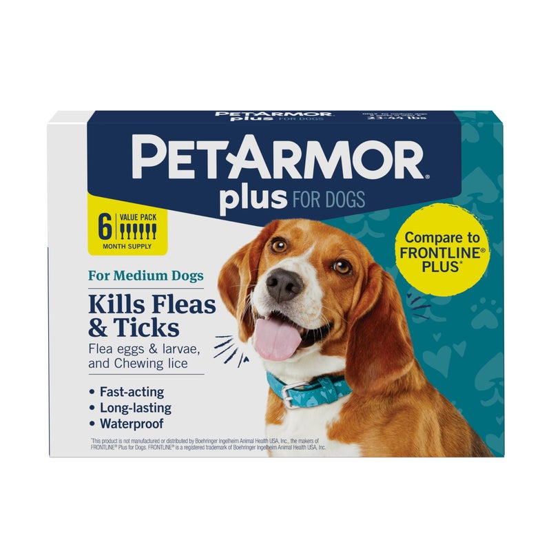 PetArmor Plus Flea and Tick Prevention for Dogs, Medium Dog Flea and Tick Treatment, 6 Doses, Waterproof Topical, Fast Acting (23-44 lbs) - Image 1