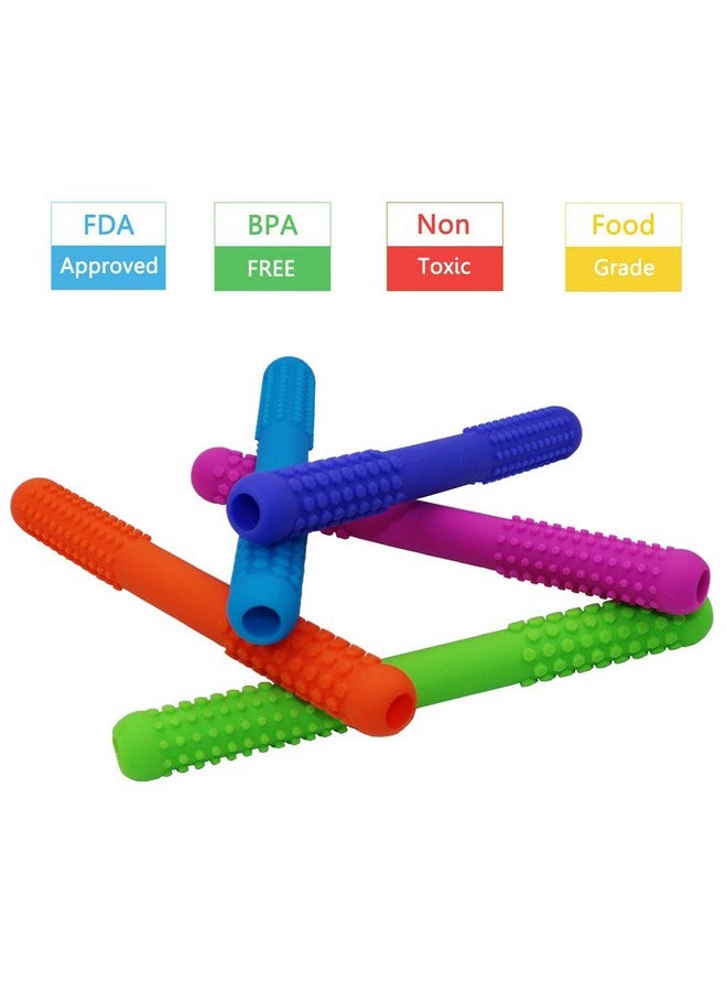Atsky Hollow Teething Tubes Toys for Babies Girls Boys, 5 Pack Silicone Baby Teether Toy Tube for Infants with Nursing Biting Chewing, Chew Straws for Toddlers 6-12 Months (Style A) - Image 2
