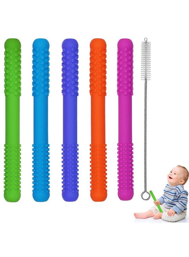 Atsky Hollow Teething Tubes Toys for Babies Girls Boys, 5 Pack Silicone Baby Teether Toy Tube for Infants with Nursing Biting Chewing, Chew Straws for Toddlers 6-12 Months (Style A) - Image 1