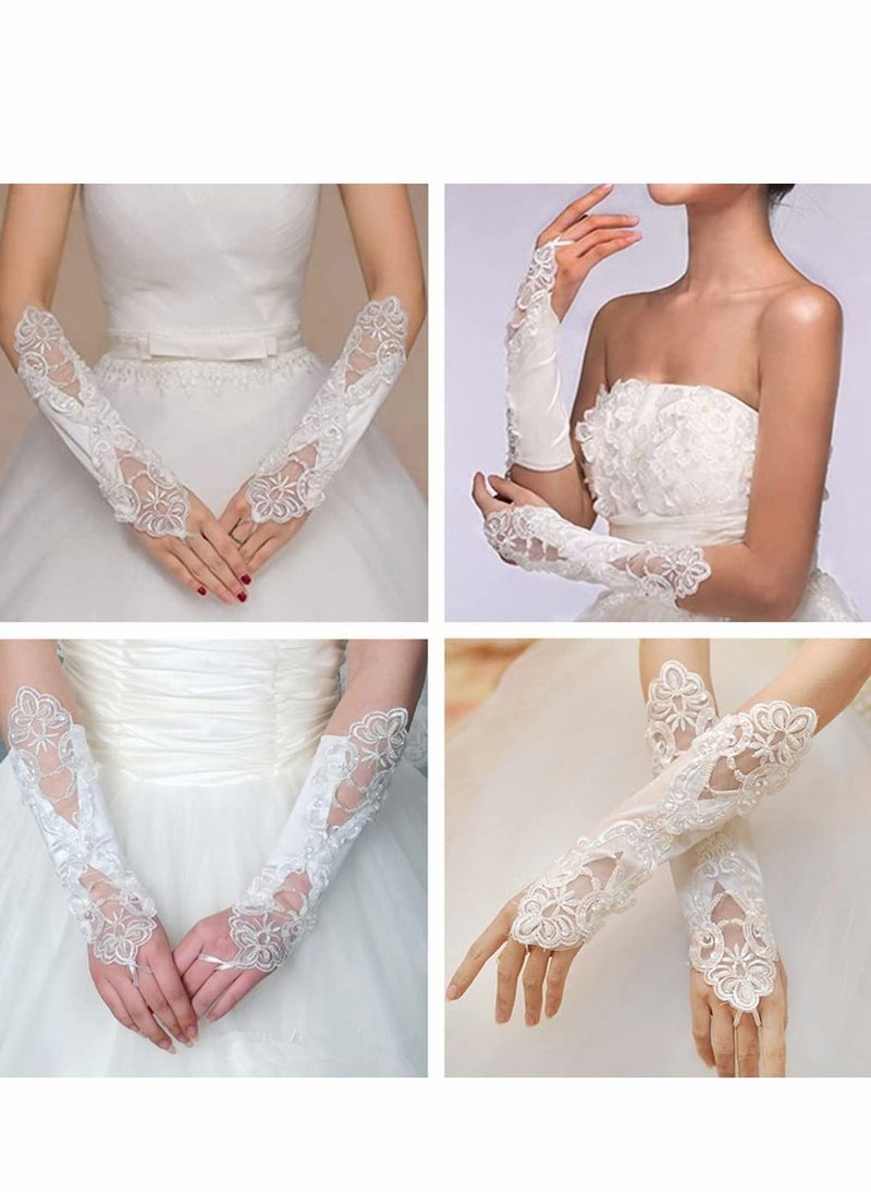 Y&D - Satin Gloves, Formal Bridal Banquet Party Wedding Opera Black Mitten, Bow Lace Elegant with Wrist Ruffle Gloves for Women - Image 1