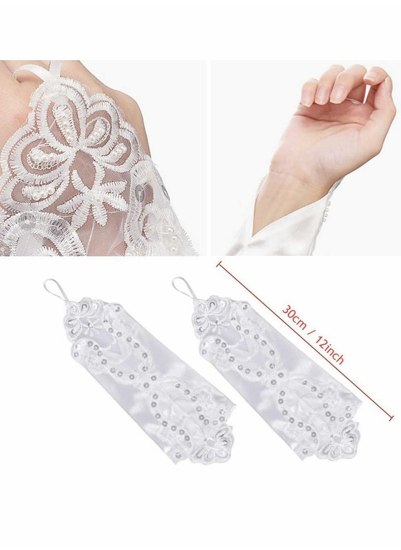 Y&D - Satin Gloves, Formal Bridal Banquet Party Wedding Opera Black Mitten, Bow Lace Elegant with Wrist Ruffle Gloves for Women - Image 1