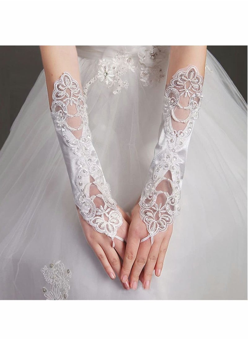 Y&D - Satin Gloves, Formal Bridal Banquet Party Wedding Opera Black Mitten, Bow Lace Elegant with Wrist Ruffle Gloves for Women - Image 1