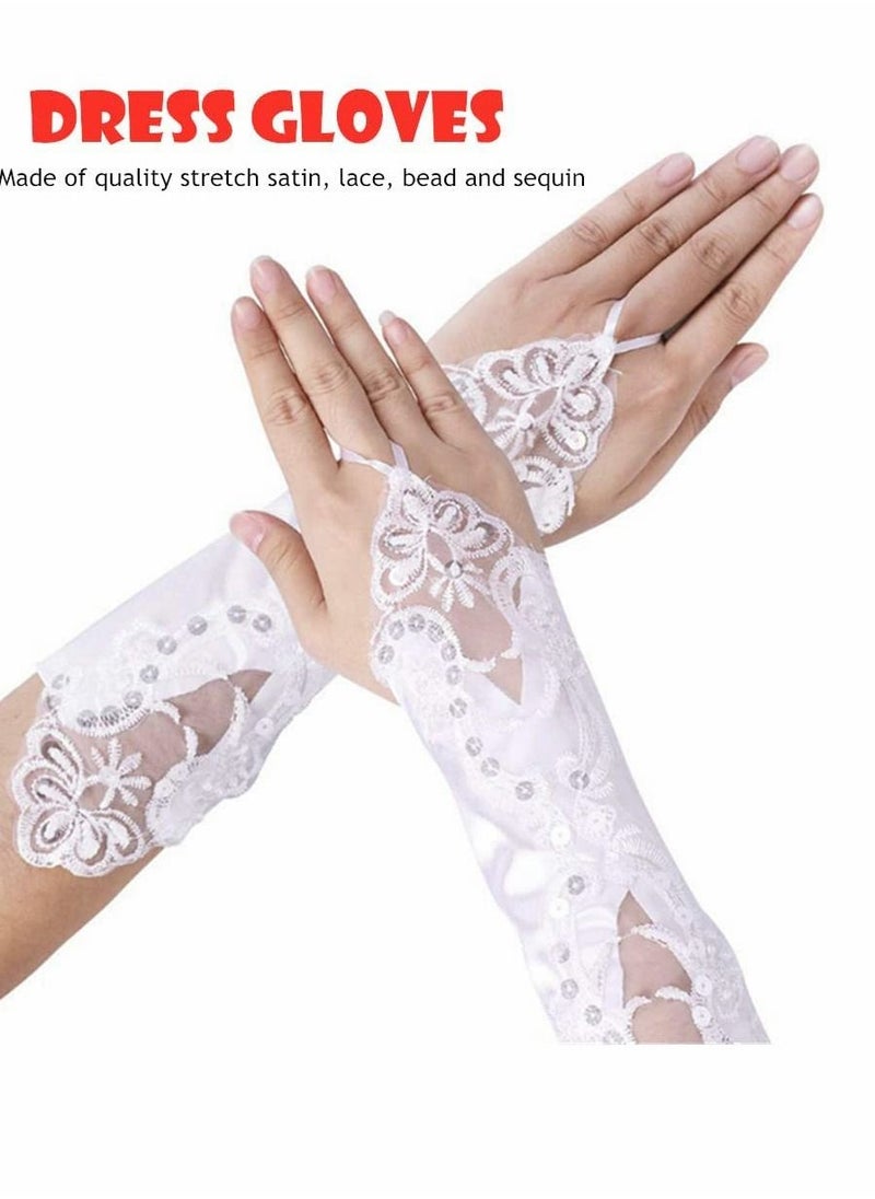 Y&D - Satin Gloves, Formal Bridal Banquet Party Wedding Opera Black Mitten, Bow Lace Elegant with Wrist Ruffle Gloves for Women - Image 1