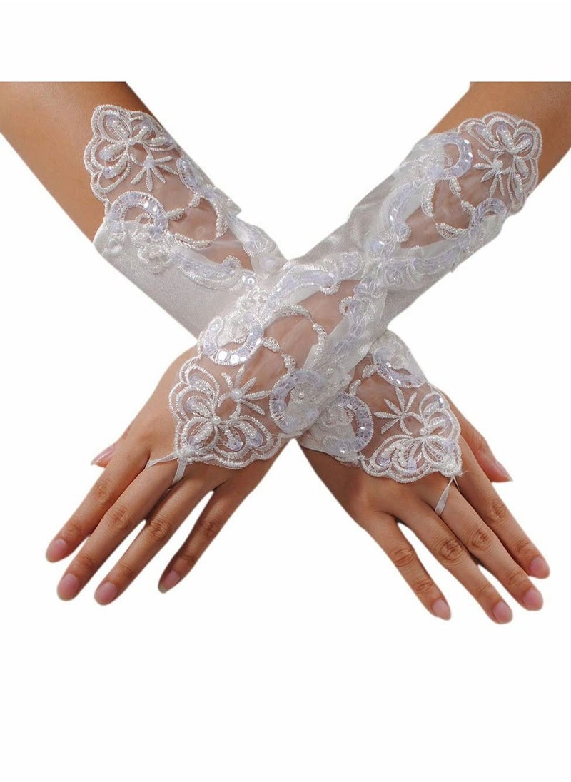 Y&D - Satin Gloves, Formal Bridal Banquet Party Wedding Opera Black Mitten, Bow Lace Elegant with Wrist Ruffle Gloves for Women - Image 1