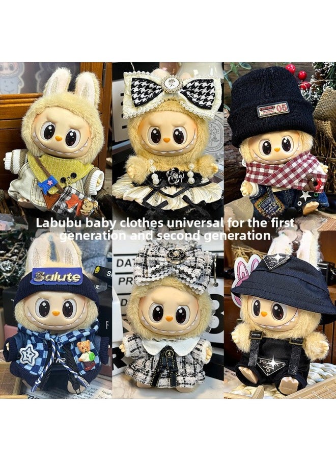 Labubu Sitting Party Doll Clothes Generation II Blind Box Labubu Doll Clothes Ragcloth Clothes Plush Vinyl Face-Specification:First And Second Generation Universal (doll Not Included) - Standard Outfit-Color:Ice Cream (birthday Hat + Top + Suspender Skirt)  - Image 4