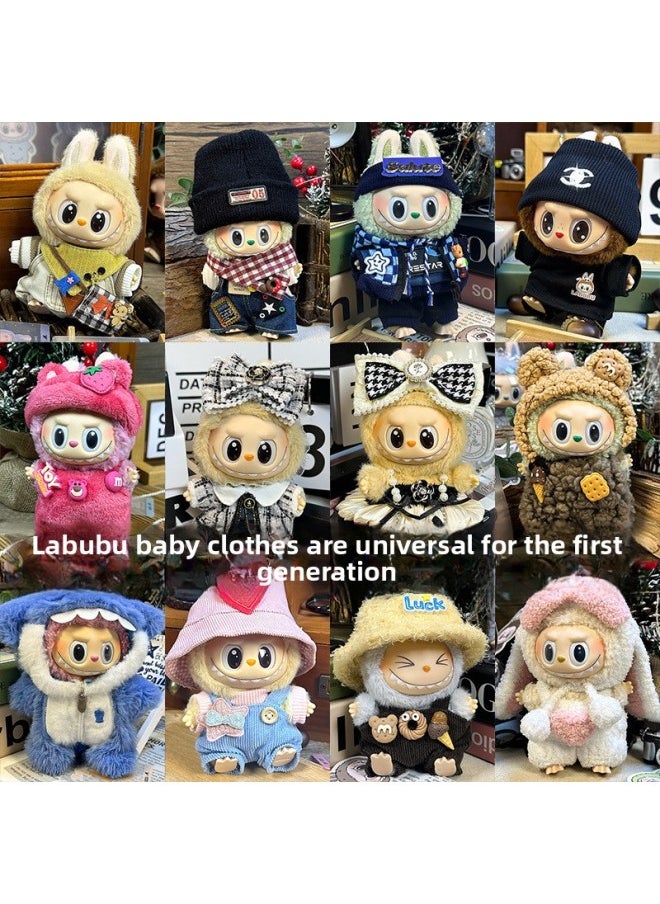 Labubu Sitting Party Doll Clothes Generation II Blind Box Labubu Doll Clothes Ragcloth Clothes Plush Vinyl Face-Specification:First And Second Generation Universal (doll Not Included) - Standard Outfit-Color:Ice Cream (birthday Hat + Top + Suspender Skirt)  - Image 2
