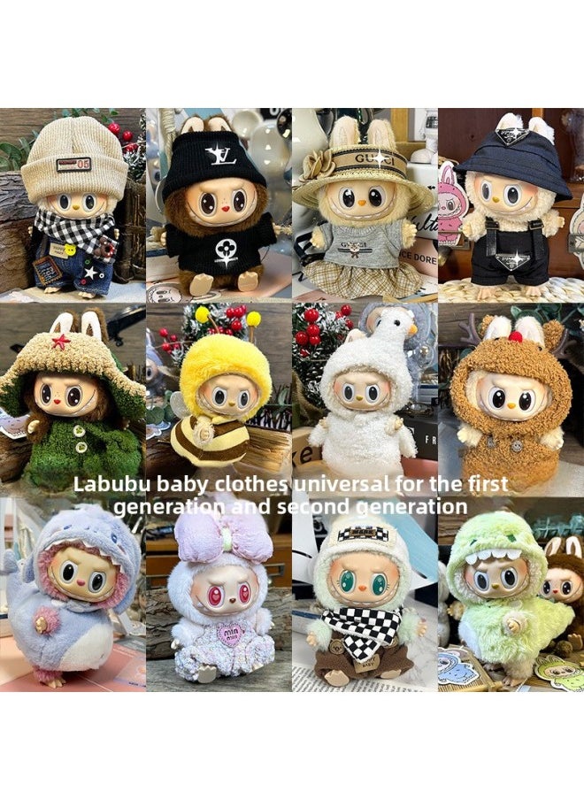 Labubu Sitting Party Doll Clothes Generation II Blind Box Labubu Doll Clothes Ragcloth Clothes Plush Vinyl Face-Specification:First And Second Generation Universal (doll Not Included) - Standard Outfit-Color:Ice Cream (birthday Hat + Top + Suspender Skirt)  - Image 3