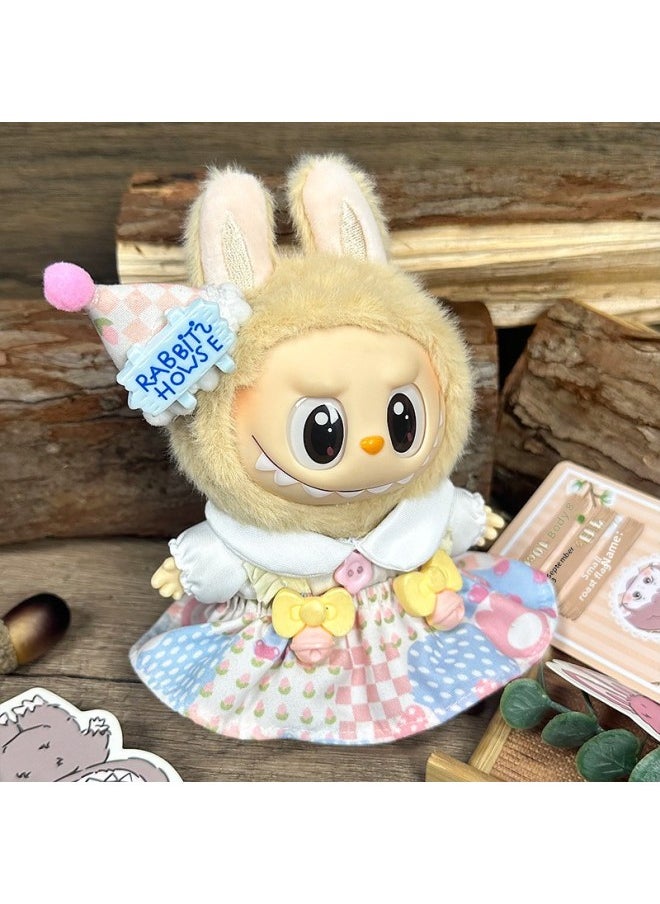 Labubu Sitting Party Doll Clothes Generation II Blind Box Labubu Doll Clothes Ragcloth Clothes Plush Vinyl Face-Specification:First And Second Generation Universal (doll Not Included) - Standard Outfit-Color:Ice Cream (birthday Hat + Top + Suspender Skirt)  - Image 1
