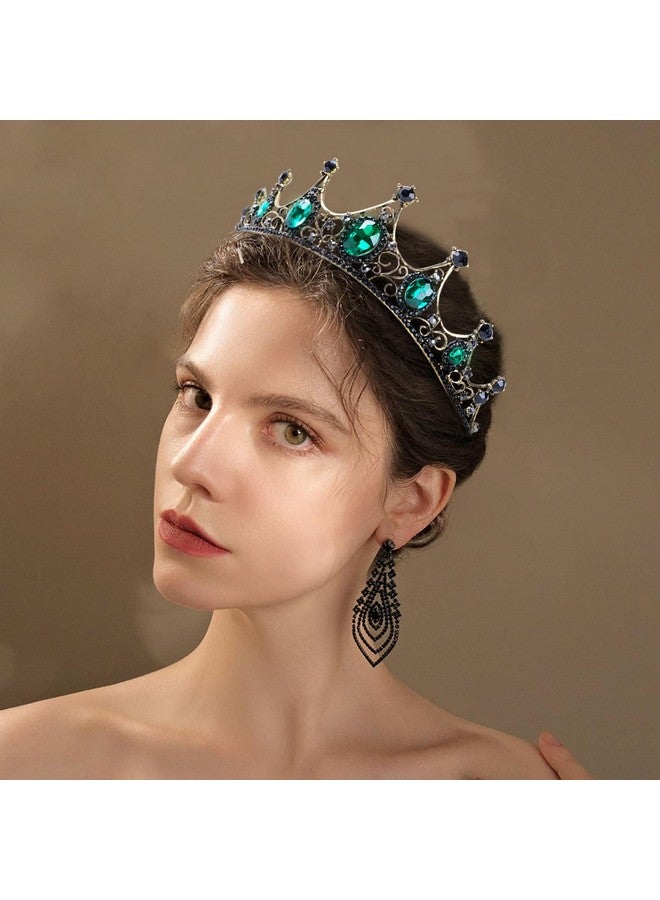 TOCESS Ocess Green Vintage Crown And Tiara For Women Princess Crown Queen Tiara Crystal Rhinestone Hair Accessories For Girls Bridal Bride Wedding Prom Birthday Prom Costume Festival Party (Green Crown) - Image 3