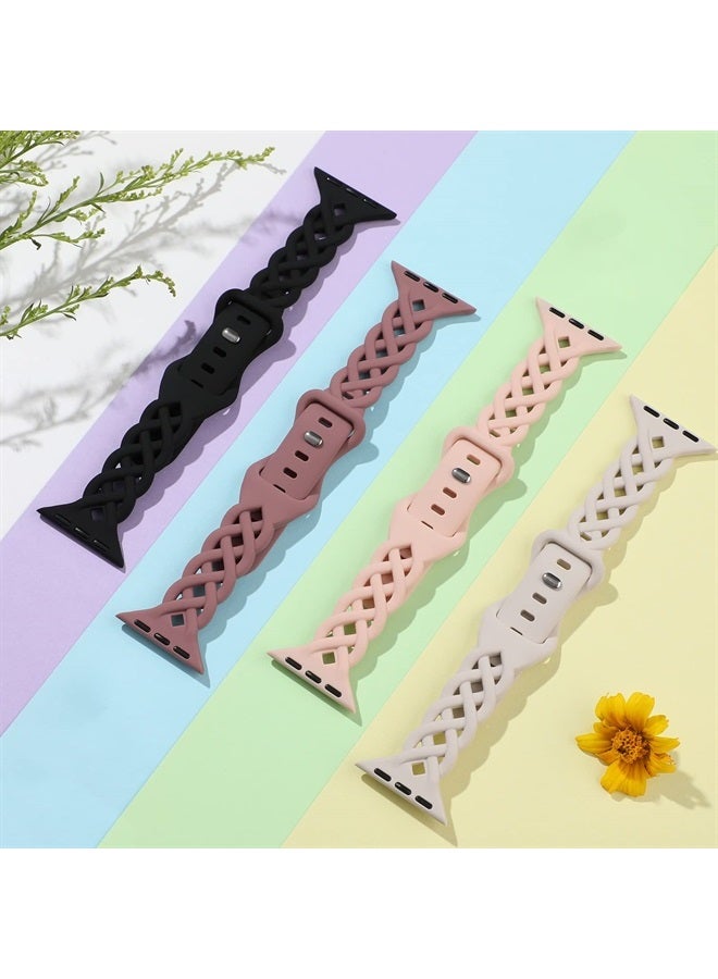 iWabcertoo Slim Silicone Bands Compatible with Apple Watch Band 40mm 38mm 41mm 42mm 44mm 45mm 49mm Women Breathable Braided Lace Thin Soft Sport Strap Replacement Wristbands for iWatch SE Series 8 7 6 5 4 3 2 1 - Image 1