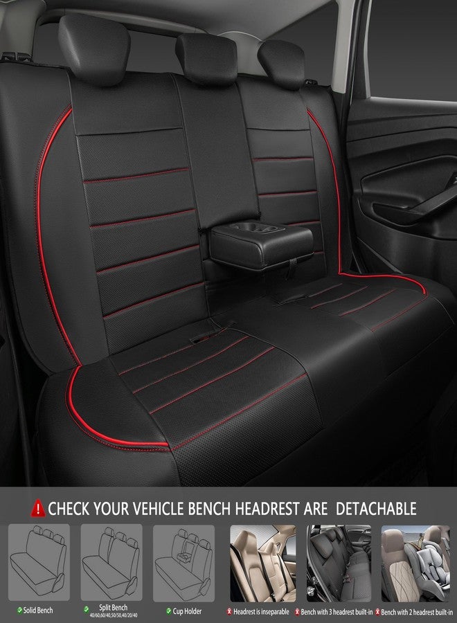 CAR PASS غطاء مقعد سيارة من الجلد المزخرف بحواف من CAR PASS، مناسب لجميع أنواع السيارات، بما في ذلك سيارات الدفع الرباعي والشاحنات الصغيرة والشاحنات، متوافق مع الوسائد الهوائية، تصميم بسحاب داخلي وفتحات مخصصة (أسود مع أحمر، 11 قطعة) - Image 4