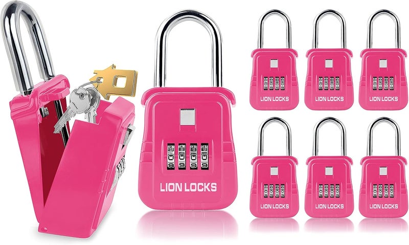 Lion Locks 1500 Key Lock Box with Code, Lockbox for Keys Outdoor, Realtor Lock Box for Short-Term Rentals, Holds 5 Keys (6 Pack, Pink) - Image 1