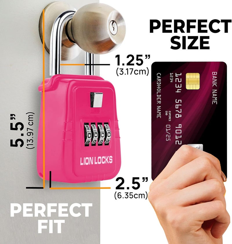 Lion Locks 1500 Key Lock Box with Code, Lockbox for Keys Outdoor, Realtor Lock Box for Short-Term Rentals, Holds 5 Keys (6 Pack, Pink) - Image 2