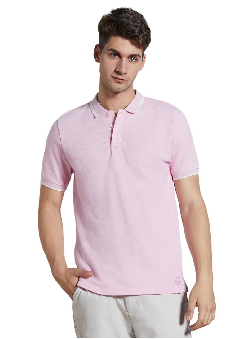 Pink Solid Regular Fit Polo Collar T-shirt for Men - Cotton and Poly Blend, Half Sleeves, Casual - pzsku/Z4E586B16EE620E323084Z/45/_/1728471589/a762f5cf-5e49-4084-8140-32baa6dcbc52