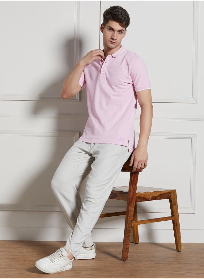 Pink Solid Regular Fit Polo Collar T-shirt for Men - Cotton and Poly Blend, Half Sleeves, Casual - pzsku/Z4E586B16EE620E323084Z/45/_/1728471594/52b8d20a-828c-4faa-b644-9848308646b6