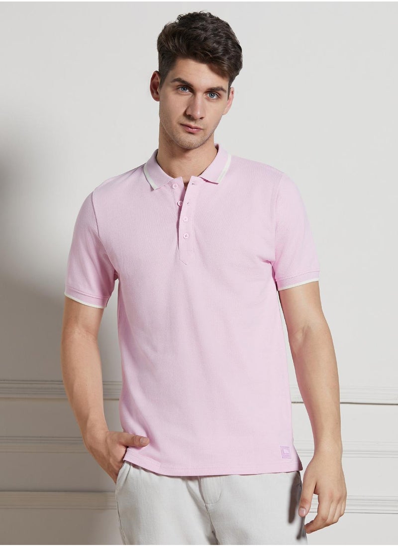 Pink Solid Regular Fit Polo Collar T-shirt for Men - Cotton and Poly Blend, Half Sleeves, Casual - pzsku/Z4E586B16EE620E323084Z/45/_/1728471595/5f09eb3e-9729-4f30-be7d-b4f81fb2f97c