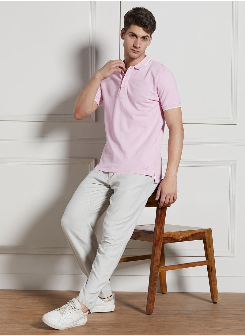 Pink Solid Regular Fit Polo Collar T-shirt for Men - Cotton and Poly Blend, Half Sleeves, Casual - pzsku/Z4E586B16EE620E323084Z/45/_/1728471598/97c50a35-413a-4464-8f59-d03644f2dcdb