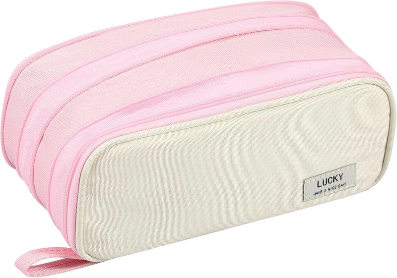 windforgecraft Big Capacity Pencil Case Organizer Foldable Pencil case Pen Bag Stationery Storage Cosmetic Bag Canvas Pen Pencil Pouch for Office Middle High School College Students Girls Teens Adults (Pink) - Image 1