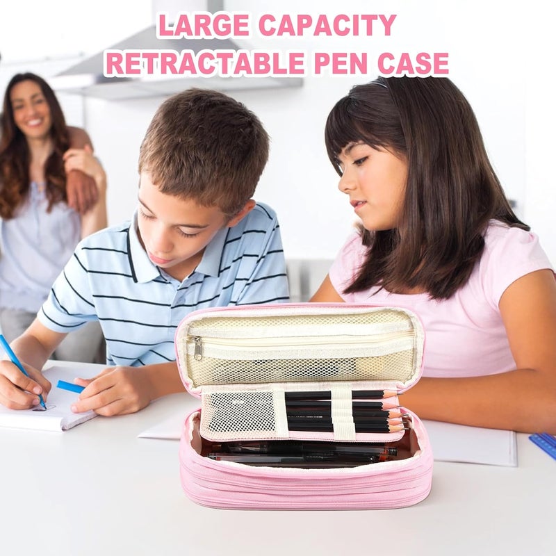 windforgecraft Big Capacity Pencil Case Organizer Foldable Pencil case Pen Bag Stationery Storage Cosmetic Bag Canvas Pen Pencil Pouch for Office Middle High School College Students Girls Teens Adults (Pink) - Image 4