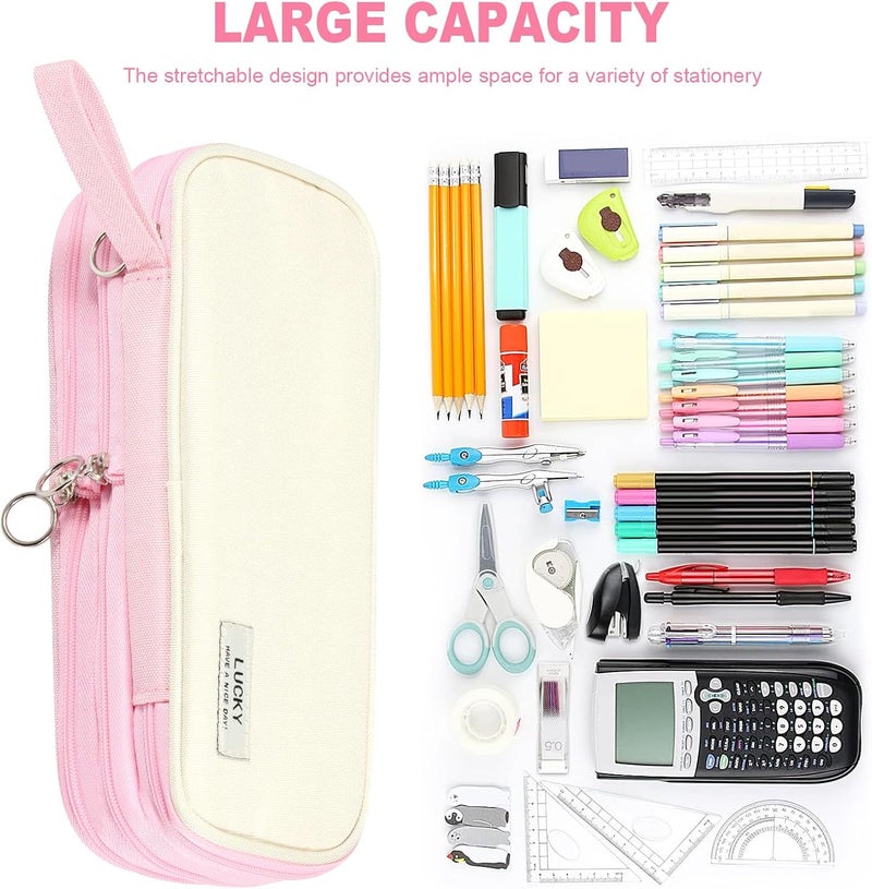 windforgecraft Big Capacity Pencil Case Organizer Foldable Pencil case Pen Bag Stationery Storage Cosmetic Bag Canvas Pen Pencil Pouch for Office Middle High School College Students Girls Teens Adults (Pink) - Image 5