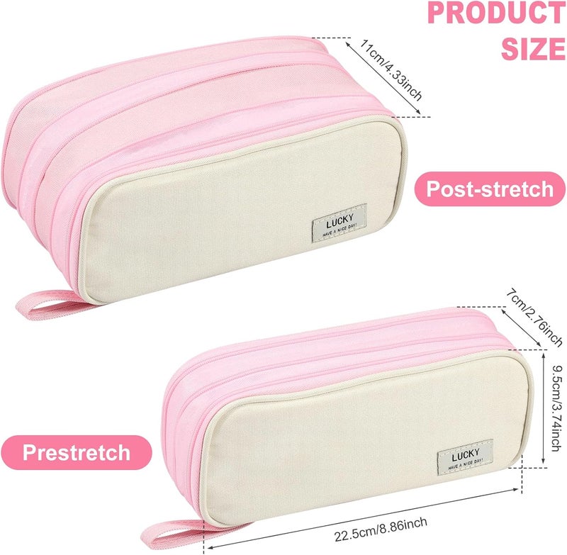 windforgecraft Big Capacity Pencil Case Organizer Foldable Pencil case Pen Bag Stationery Storage Cosmetic Bag Canvas Pen Pencil Pouch for Office Middle High School College Students Girls Teens Adults (Pink) - Image 3